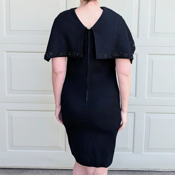 vintage 1960's BLACK KNIT wiggle DRESS 60's S - Picture 6 of 9